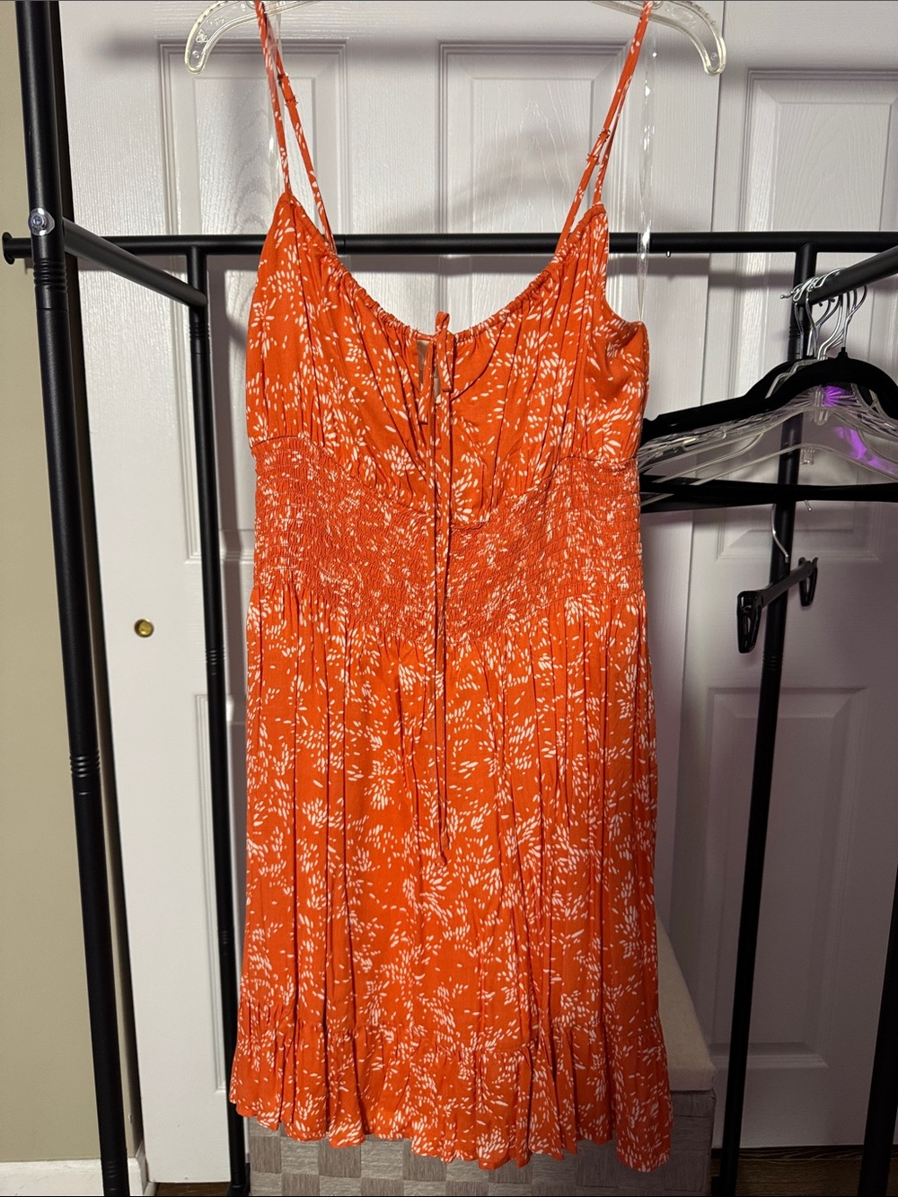 Lush Orange Floral Tie-Front Midi Dress